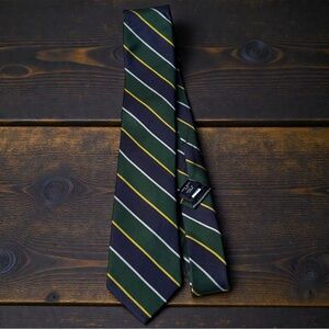 J. Crew Factory 100% silk multi colored striped green navy narrow mens tie | 57”